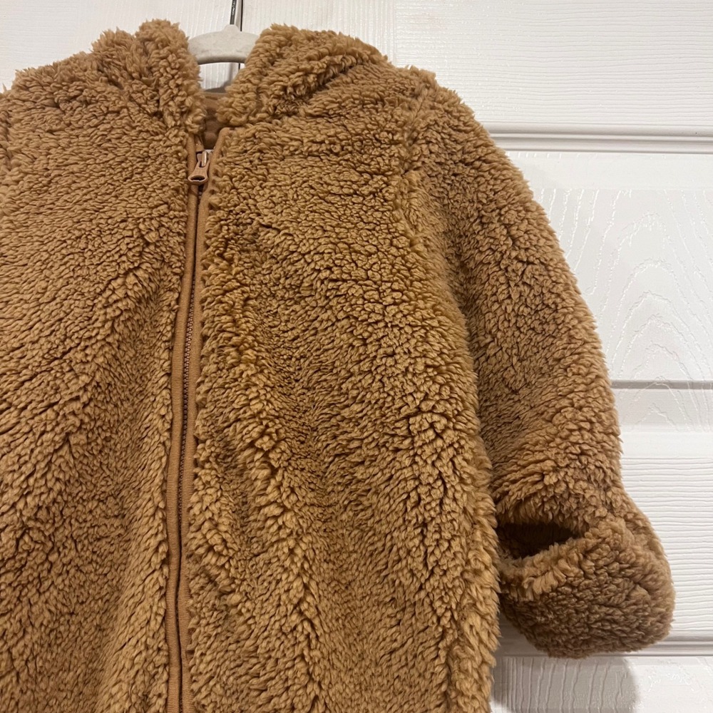 GAP BabyGAP Teddy Sherpa One-Piece Tan Unisex 6-12 Months Snowsuit Winter Hooded - Picture 4 of 9